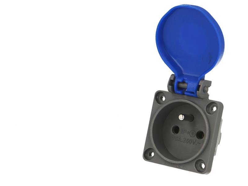 Socle femelle 2P+T (prise Française) 10/16A bleu