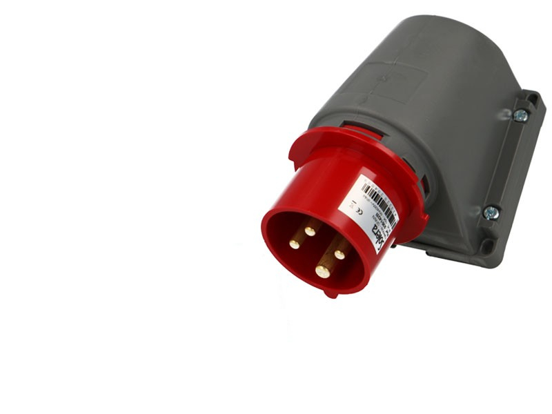 Socle mâle CEE triphasé, 4 x 16A, coudé