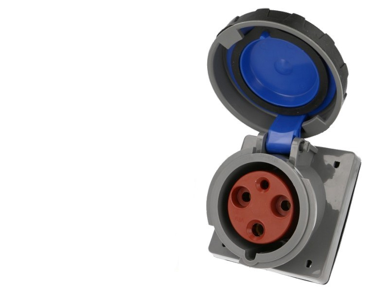 Socle femelle CEE monophasé, 3 x 63A, incliné IP67