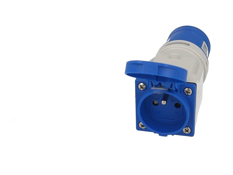 Adaptateur droit prise française vers prise femelle CEE monophasée, 3 x 16A