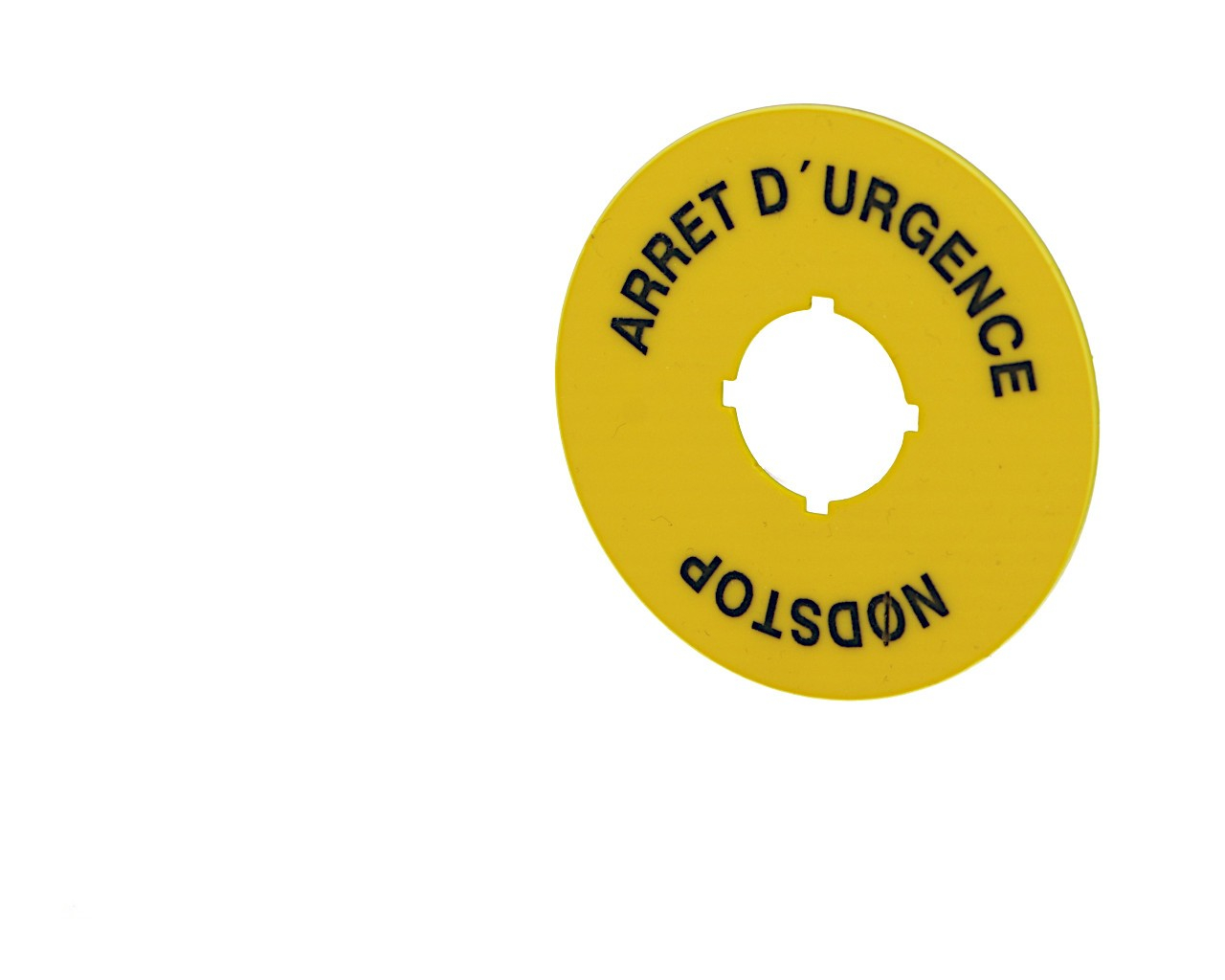 Disque signalétique jaune arrêt d'urgence 60mm pour boutonnerie Ø22mm