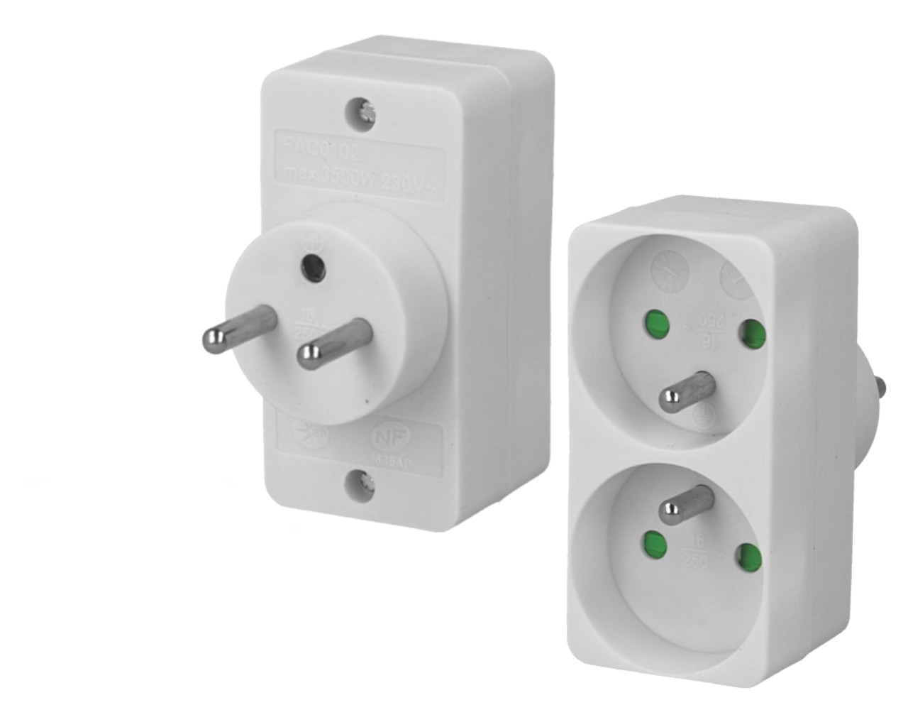 Bloc multiprise 2 prises frontales Eur'ohm
