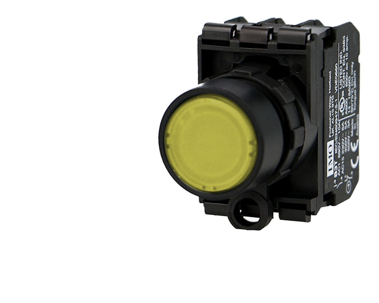 Bouton poussoir lumineux jaune complet IMO Ø22mm, 1NO+1NC, LED 24V