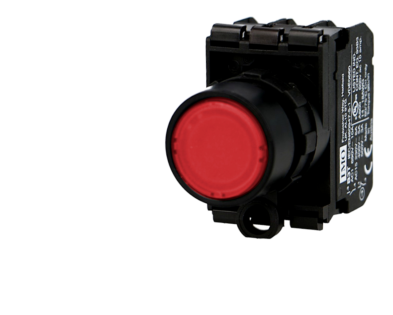 Bouton poussoir lumineux rouge complet IMO Ø22mm, 1NO+1NC, LED 24V