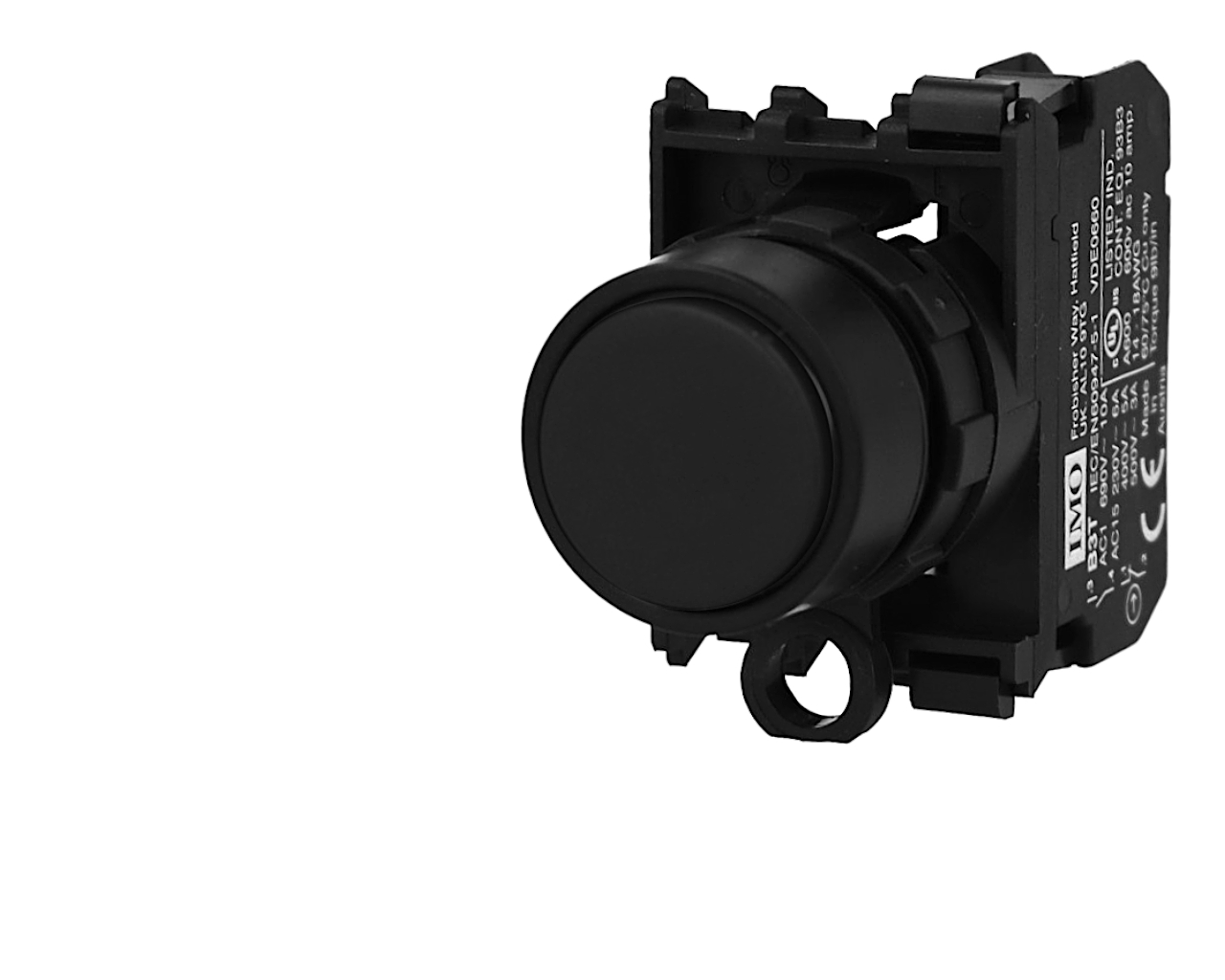 Bouton poussoir noir IMO complet Ø22mm, 1NO