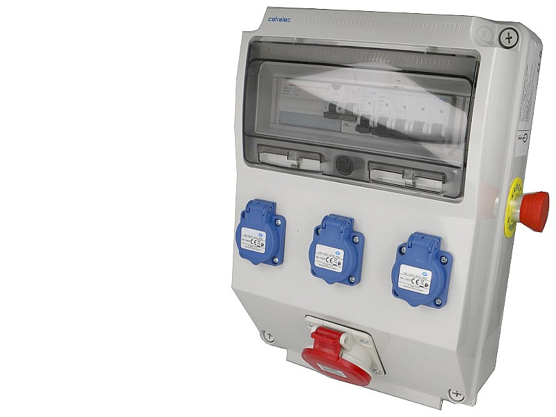 Coffret de chantier triphasé 3 prises 16A 2P+T + 1 prise 16A 3P+N+T + 1 arrêt d'urgence