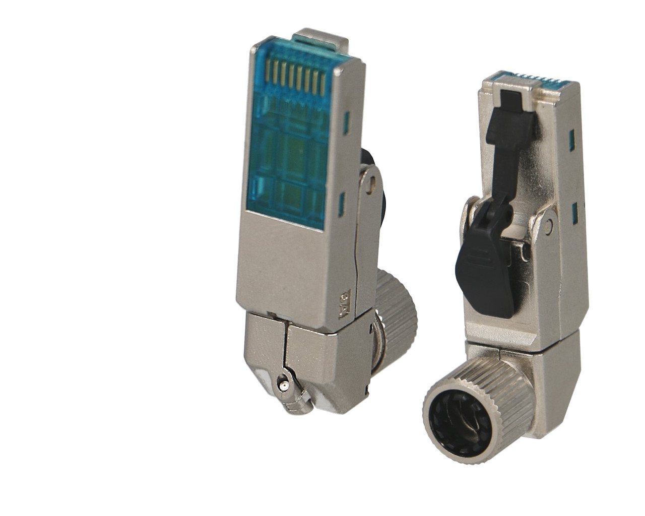 Connecteur RJ45 mâle Cat 6A coudé pour prolongation