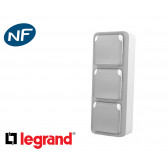 Prise de courant triple vertical 16A 2P+T Legrand Plexo™ grise complète