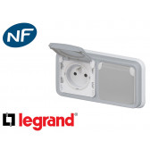 Prise de courant double horizontal 16A 2P+T Legrand Plexo™ grise encastrée
