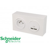 Prise en saillie 2P+T + USB double Schneider Odace