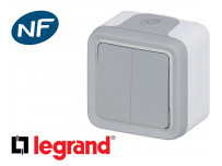 Interrupteur va-et-vient double Legrand Plexo™ gris complète