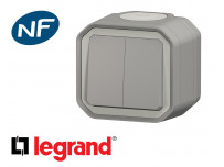 Interrupteur va-et-vient double Legrand Plexo™ gris encastrée