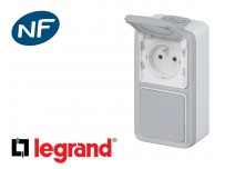 Interrupteur va-et-vient + prise Legrand Plexo™ gris complet