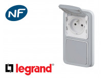 Interrupteur va-et-vient + prise Legrand Plexo™ gris encastré