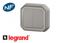 Interrupteur va-et-vient double Legrand Plexo™ gris encastrée