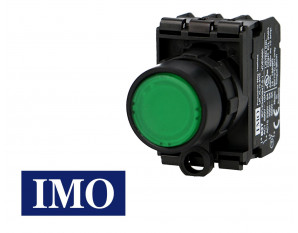 Bouton poussoir lumineux vert complet IMO Ø22mm, 1NO+1NC, LED 230V