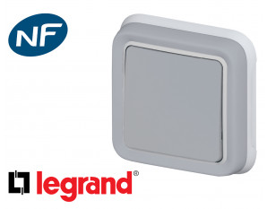 Poussoir simple Legrand Plexo™ gris encastrée
