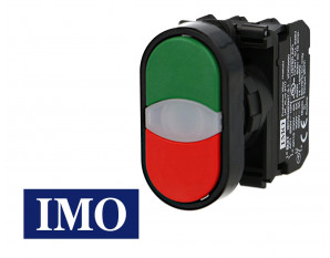 Bouton poussoir lumineux vert & rouge complet IMO Ø22mm, 1NO+1NC, LED 230V
