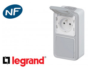 Interrupteur va-et-vient + prise Legrand Plexo™ gris complet