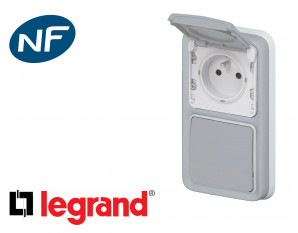 Interrupteur va-et-vient + prise Legrand Plexo™ gris encastré