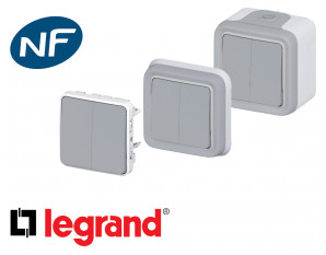 Interrupteur va-et-vient double Legrand Plexo™ gris 