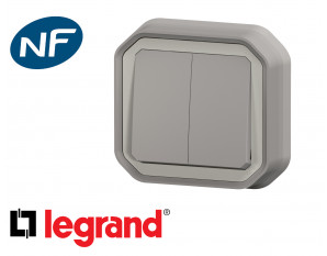 Interrupteur va-et-vient double Legrand Plexo™ gris encastrée