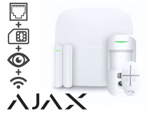 Alarme sans fil AJAX HUB2 (GSM + Ethernet + Wi-Fi), avec fonction levée de doute, blanche