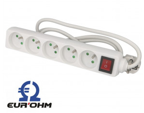 Multiprise 5 prises avec câble 1m avec interrupteur Eur'ohm