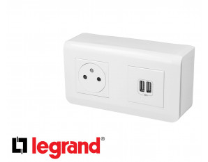 Prise en saillie 2P+T + USB double Legrand Mosaic