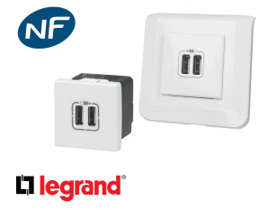 Legrand Prise double avec USB C et A, LEGRAND Mosaic, blanc