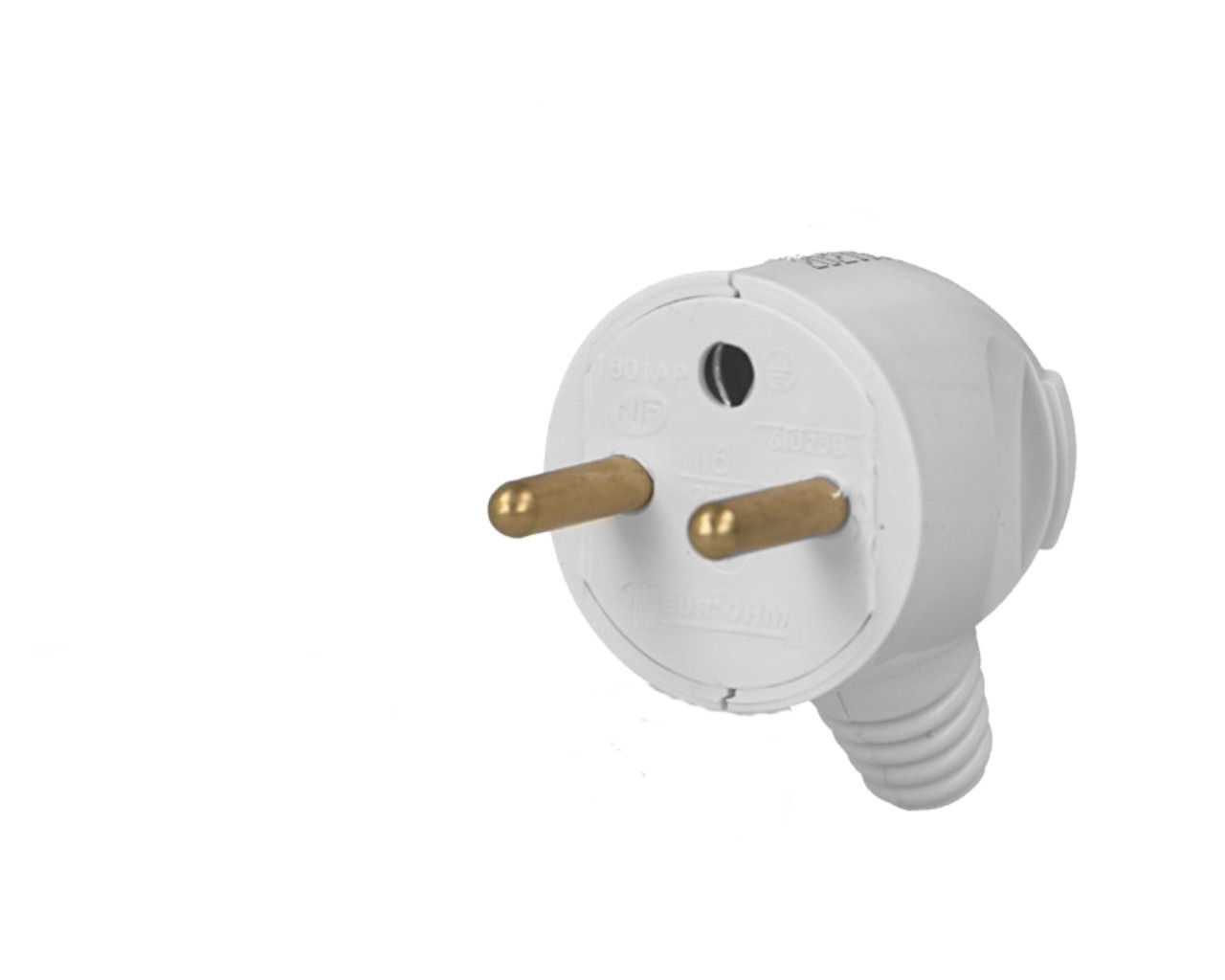 Prise mâle 2P+T (prise Française) 16A blanche coudée Eur'ohm