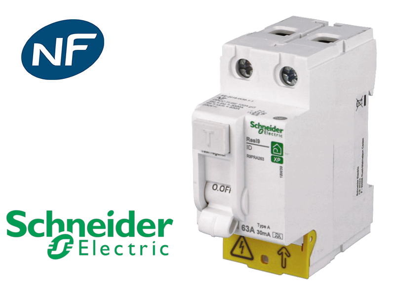 Interrupteur différentiel 2P 63A 30mA Type A Schneider Resi9 XP