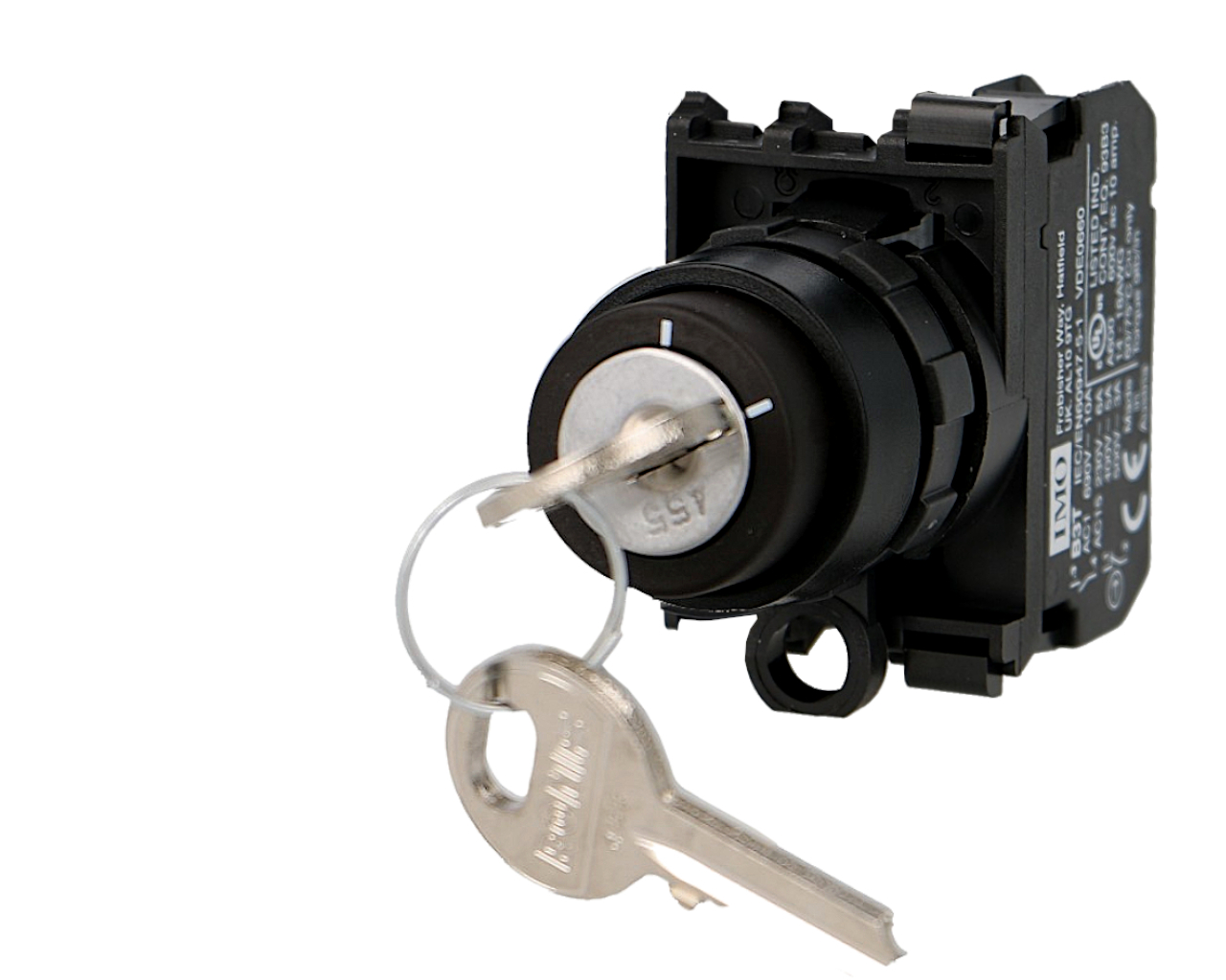 Sélecteur rotatif 2 positions à clé complet IMO Ø22mm, 1NO