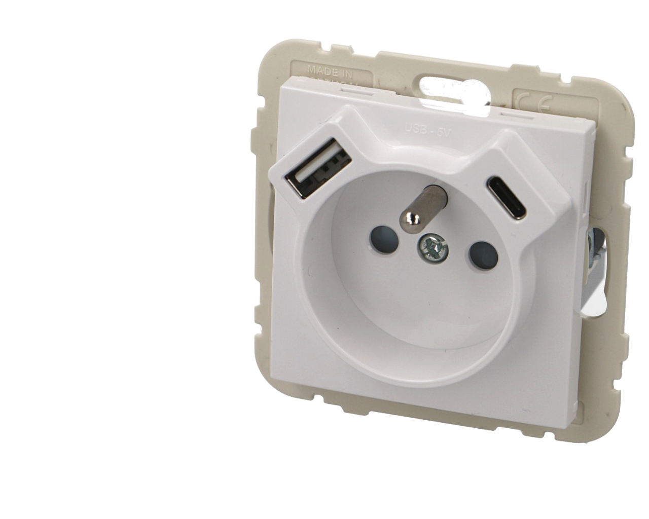 Prise de courant 16A 2P+T blanc Efapel Logus 90 USB A + USB C