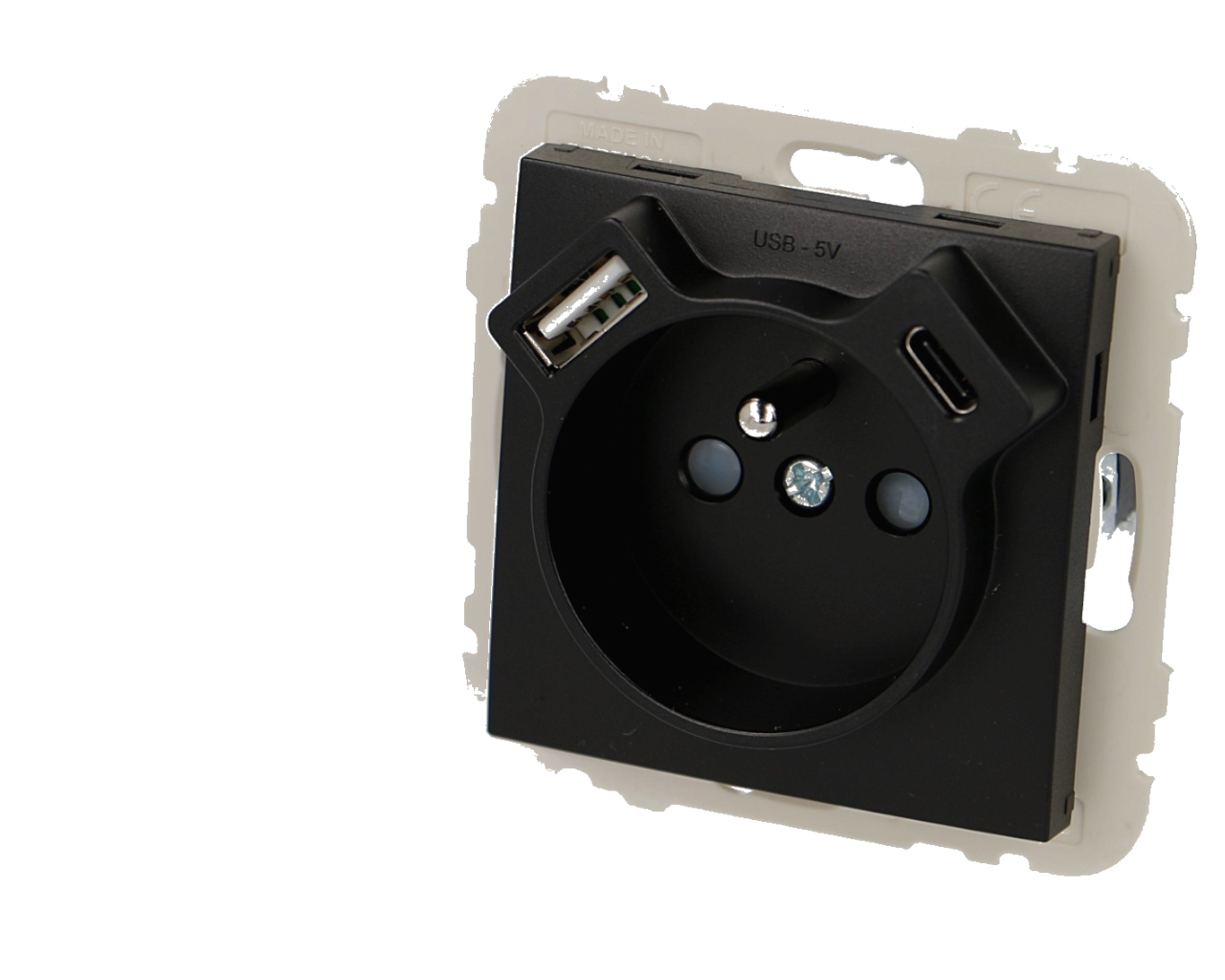 Prise de courant 16A 2P+T noire mat Efapel Logus 90 USB A + USB C